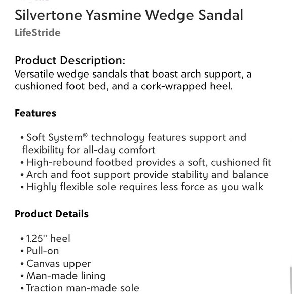 NWT Life Stride Silvertone Yasmine Wedge Sandal Women’s Size 8.5 - Picture 6 of 6